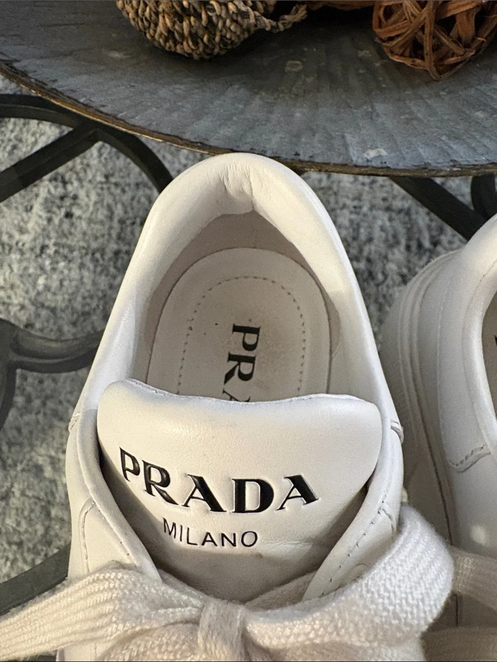 AUTHENTIC Prada leather white sneakers 36.5 - Picture 3 of 6